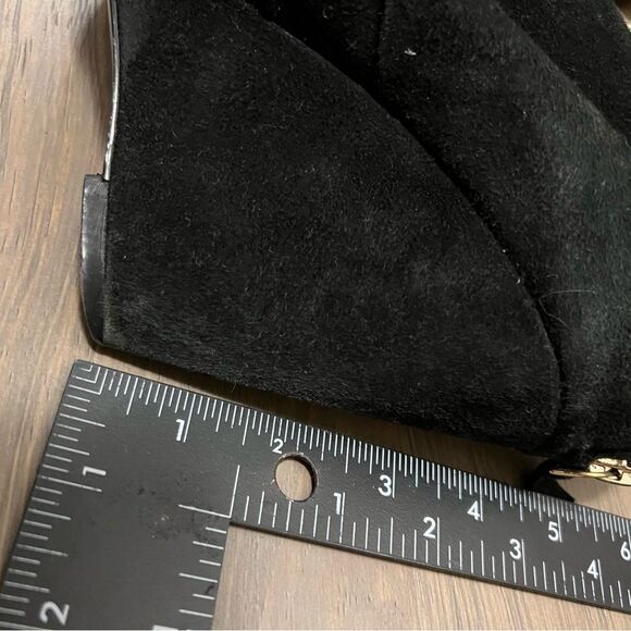 BCBG suede leather black 4” wedge Ruched ankle booties boots 8.5 Whimsigoth - Picture 8 of 8